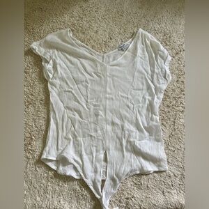 Splendid Crinkle Gauze Crop Tie Waist V-neck White Short Sleeve Shirt​ size xs​